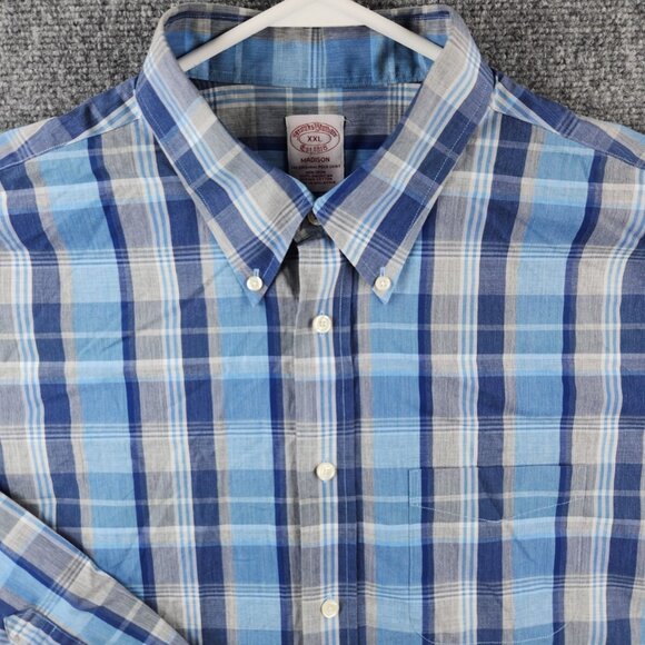 Brooks Brothers XXL Madison Blue Plaid Long Sleeve Button Up Non-iron All Cotton - Picture 1 of 16